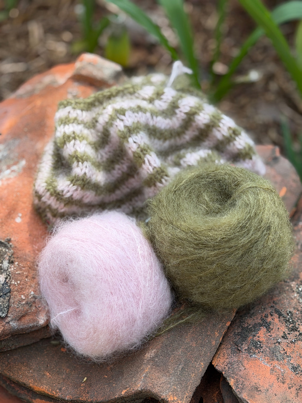 Wollpaket rosa-olive